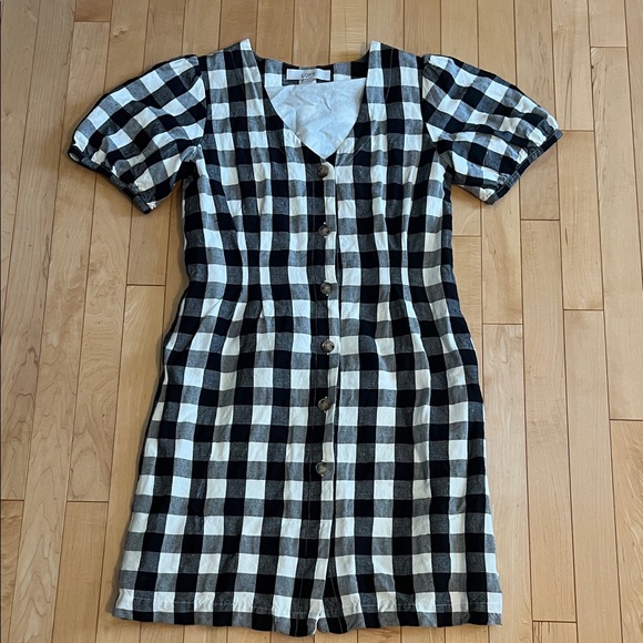 LOFT Monochrome Plaid V-Neck Dress Size 2 - Picture 1 of 4